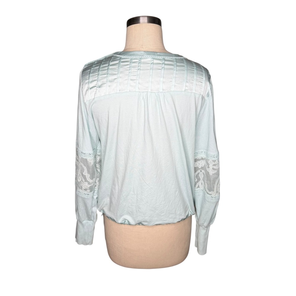 TINY Anthropologie Light Blue Satin Lace Long Sleeve Blouse Women's Size Large - Picture 3 of 5
